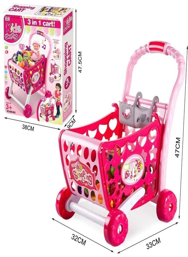 GIPTOC 3 in 1 Kids Supermarket Shopping Cart Hand Induction with Light & Sound Pretend Play Toy for Kid with Fruits & Vegetables, - Image 5